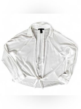 White Tie Front Cover Up Top Lightweight Flowy Beach Vacation Layering Women’s M
